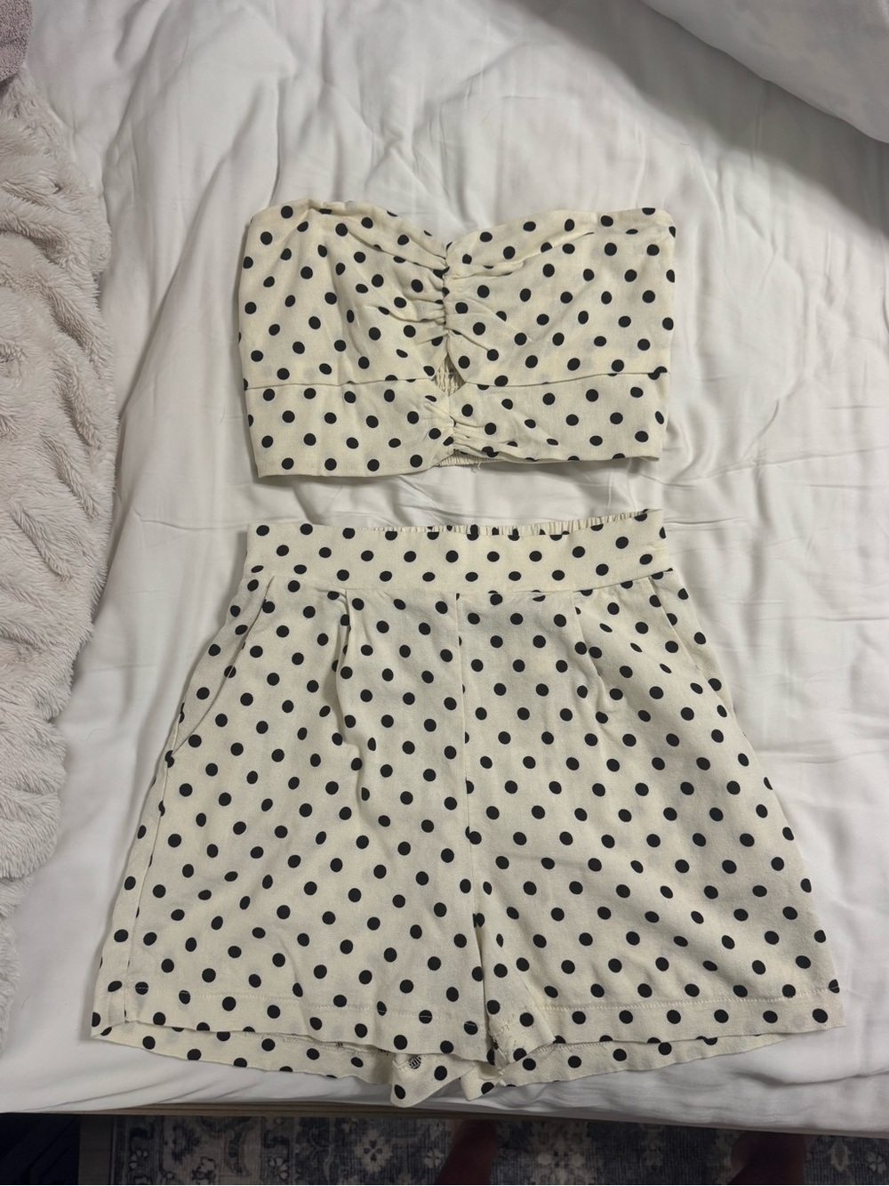Monteau Cream Polka Dot Strapless Crop Top